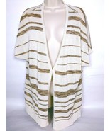 Coldwater Creek Women&#39;s Shrug With Clasp 1X Cream Gold Stripes Sparkly V... - $319.63 MXN