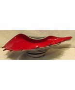 Modern Murano Glass Zebra Stiped with Red Interior Raised Conch Shell Bowl  - £194.78 GBP