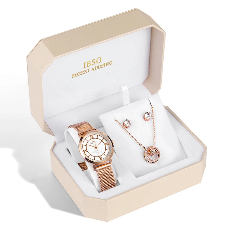 IBSO Romantic Octagonal Box Women Watch Set Christmas Gift Luxury Zircon Necklac - £56.20 GBP