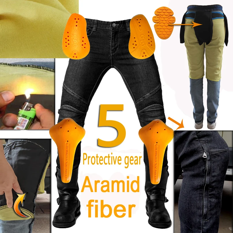 Black Aramid Motorcycle Jeans Men Moto Pants big Protective Gear Riding ... - £120.66 GBP+
