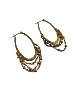 Gold Tone Oval Hoop Earrings Chain Dangle Boho Hinge Closure 1.75&quot; Long - $11.88