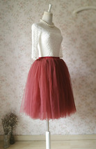 BURGUNDY Puffy Midi Tutu Skirt Women Custom Plus Size A-line Tulle Skirt image 3