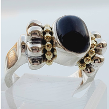  Lagos Signature Caviar 18K Yellow Gold Sterling Silver Black Onyx Ring size 6 - £229.20 GBP