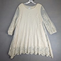 Paisley Vine Floral Cream Lace Sheer Overlay Dress Sz L Fairy Cottage Co... - $36.00