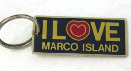 Keychain I Love Marco Island Blue Gold Flat Metal Heart Backpack Vintage  - $12.30