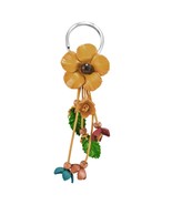Striking Tropical Flower Yellow Leather and Beads Bag Ornament Keychain - £12.44 GBP