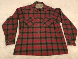 1960s 70s PENDLETON USA Men’s L Red/Black Shadow Plaid Wool Board Shirt ... - $55.74