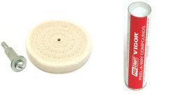 3&quot; Cotton Buffing Wheel With Mandrel &amp; Pro-Craft White Polishing Rouge for Hard  - £10.41 GBP