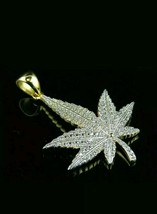 0.50Ct Round Cut Diamond Marijuana leaf Pendant 14K Yellow Gold Finish 18&quot; - £143.36 GBP