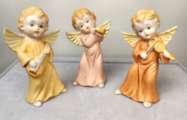 Homco 6&quot; Angels Cherub Band Playing Instruments Set of 3 Bisque Porcelain Figure - £5.60 GBP