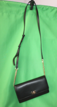 Michael Kors Mott Leather Black Crossbody Clutch Handbag with Gold Tone Accents - £91.44 GBP