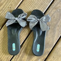 Okabashi Sandals Slides Slip On Black Rubber Stripe Bow Ties Size M 8-9 ... - $10.39