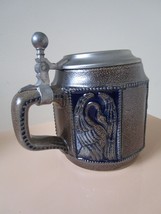 German Stoneware Covered Stein Swans Relief 5&quot; Original - £50.48 GBP