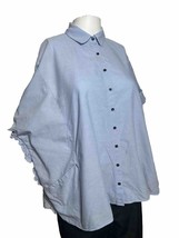 Zara Women&#39;s Small S Blue Batwing W/ Ruffles Button Up Shirt - AC - £12.71 GBP
