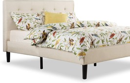 Queen, Beige Zinus Ibidun Upholstered Button Tufted Platform Bed With Mattress - $444.97