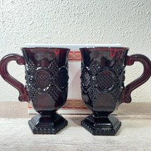 Set of 2 Vintage Avon 1876 Cape Cod Ruby Red Glass Mugs Pedestal Cups 4 7/8" - £15.52 GBP