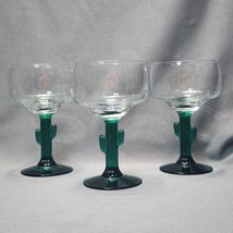 Libbey Saguaro Cactus Stem Green Margarita Glass Wine Barware (Set of 3 Glasses) - £14.08 GBP