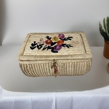 Raffia Flora Woven Rattan Wicker Straw Sewing Basket Box Rectanglel 9.5 ... - $20.95