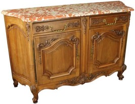 Server Sideboard Louis XV French Rococo 1920 Walnut Curved Pink Marble Top 2Door - £3,857.03 GBP