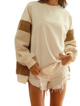 Bibi French Terry With Corduroy Sweater Taupe Combo - $34.00
