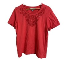 Samantha Grey Women’s Red Embroidered Short Sleeve Top Size Small - £9.13 GBP