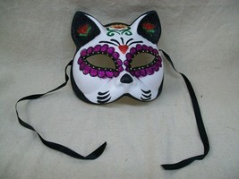 Glittery Sugar Skull Cat Eye Mask Mexican Day Dead Masquerade Dia De Los... - $281.78 MXN