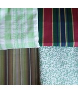 Green Fabric, 4 Pieces, Stripes, Floral/Ivy, Red, Dark Blue, Brown, Gold... - $6.50