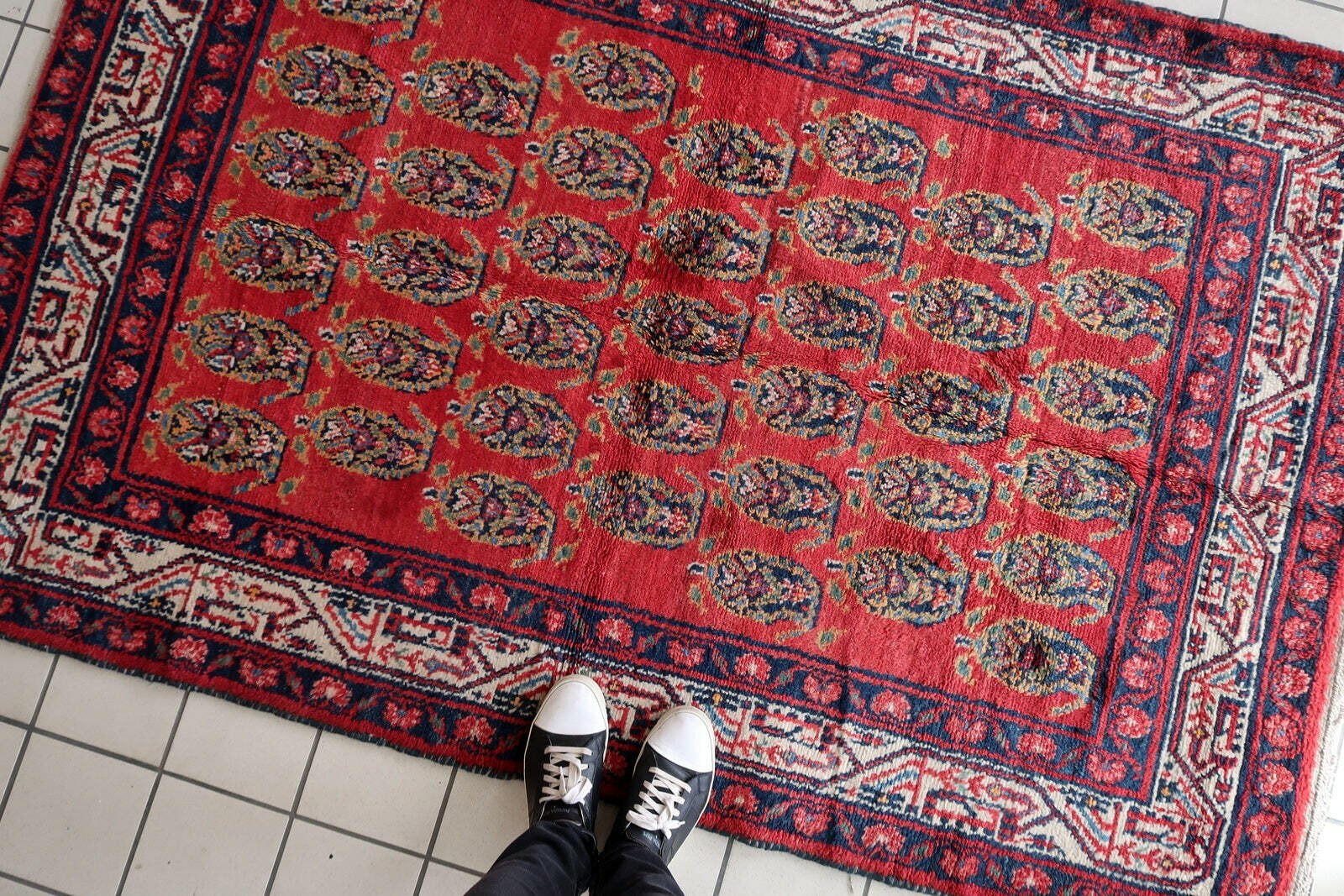 Handmade Vintage Persian Hamadan Rug 4.6' x 6.11 (137cm x 210cm), 1960s - 1C1179 Item image 11