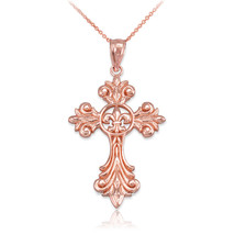 10k Rose Gold Fleur-de-Lis Cross Pendant Necklace - £103.25 GBP+