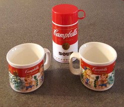 Two Campbell Soup Kids Mugs PLUS Official Campbell Soup Plastic Thermos Westwood - £14.51 GBP