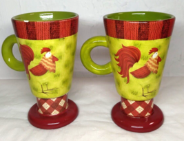 Debbie Mumm  For JoAnn Fabrics Set of 2 Rooster Pedestal Mugs  Farm Ceramic - £10.70 GBP