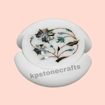 Handmade Round White Marble Coaster Set – Inlaid with Paua Shell &amp;... - $249.14 CAD
