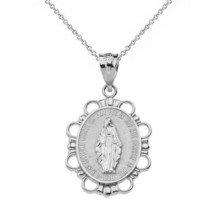 Sterling Silver Miraculous Medal of Our Lady of Graces Pendant Necklace - £25.33 GBP+