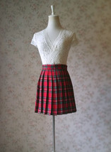 Red Plaid Pleated Plaid Skirt Outfit Women Plus Size Mini Plaid Skirts image 4