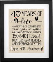 Framed 40 Years of Love Burlap Print, Gifts for Parents Grandparents 40T - £38.09 GBP