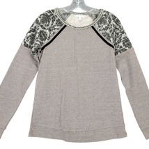 Maurices Gray Knit Shirt Stretch Embroidered Long Sleeve Scoop Women Size XS Top - $8.10