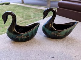 Set of 2  4.5 inch tall  Blue Mountain Pottery swans  Drip Glaze  - £10.18 GBP