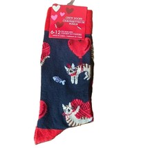 Mens Unisex Funky Novelty Valentine Kitty Cat Balloon Heart Crew Socks Black/Red - £7.59 GBP
