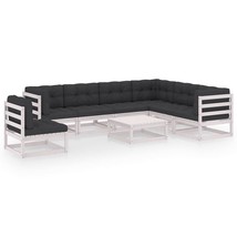  Garden Lounge Set White Solid pine wood, 100% polyester fabric - $17,385.21 MXN