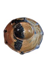 Hand Thrown Studio Pottery Chip &amp; Dip Bowl Blue Brown Glaze Signed E. Bl... - $36.50