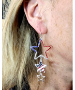 Triple Star Flag Earrings for Holiday Independence Day 4th of July - $296.28 MXN