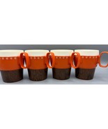 Vtg New-Mar Stackable Orange Brown Mugs Set of 4 Plastic Cups Wood Look ... - $10.35