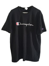 Vintage Men&#39;s Champion Embroidered Spell-Out Logo Short Sleeve T Shirt XL Black - £34.17 GBP