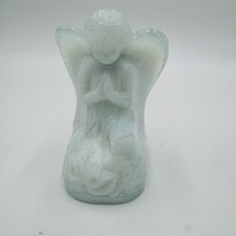 Vintage Boyd Art Glass Angel White Blue Clear Pressed Glass Figurine B - $60.78