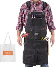 Work Apron for Men with Pockets for Tools, Waxed Canvas Leather Pad for Woodwork - £45.56 GBP