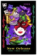 New Orleans Mardi Gras Frankie Flores Postcard Vintage 1995 Masks Jester Genie - £6.89 GBP