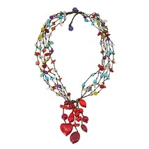 Colorful &amp; Festive Mix Multi Layered Stone Cluster Handmade Necklace - £15.27 GBP