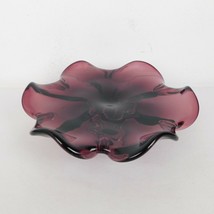 Egermann Art Glass Bowl Purple Amethyst w/Clear Twist Pedestal Base Vintage - £75.86 GBP