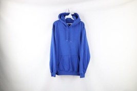 Vintage 90s Streetwear Mens Medium Faded Blank Hoodie Sweatshirt Royal Blue - £46.51 GBP
