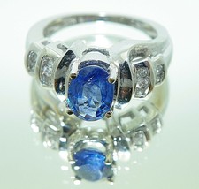 NEW SAPPHIRE AND DIAMOND RING REAL SOLID 14 kw GOLD 6.5 g SIZE 7 - £547.09 GBP